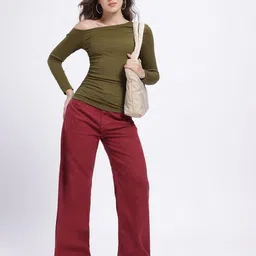 glitchez One-Shoulder Ruched Ribbed Fitted Top image 3