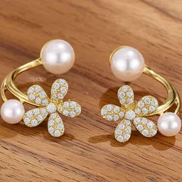 Vembley Gold-Plated Alloy Cubic Zirconia Contemporary Earrings image 3