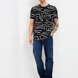 SPYKAR Men Abstract Printed Round Neck Cotton Slim Fit T-shirt image 3