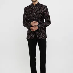 Twamev Men Floral Embroidered Velvet Double-Breasted Two-Piece Suit-picture-29