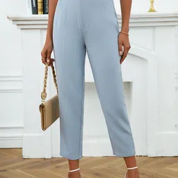HIGH BUY Women Pencil Skinny Fit High-Rise Pleated Trousers-image-94