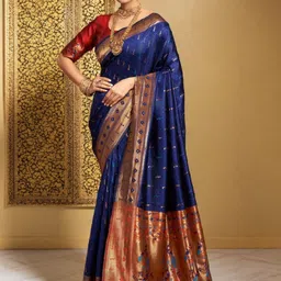 Mitera Ethnic Motifs Zari Silk Blend Heavy Work Paithani Saree-picture-11