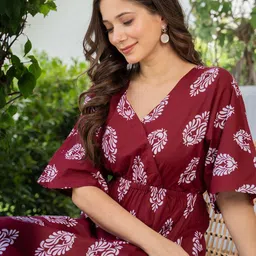 MANOJAVA Women Ethnic Motifs Printed Wrap Dress image 3