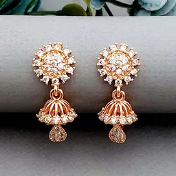 MEIRA JEWELLERY Gold-Plated Artificial Stones Studded Dome Shaped Jhumkas-picture-11