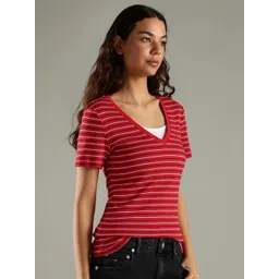 Tommy Hilfiger Striped V Neck Regular Fit Cotton T-shirt image 5