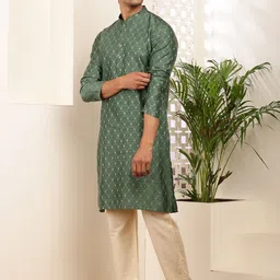 MULTI SHADES Men Ethnic Motifs Embroidered Thread Work Straight Kurta image 3
