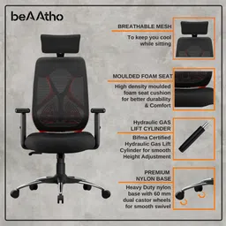 beaatho Dusk High Back Ergonomic Revolving Nylon Office Adjustable Arm Chair image 2