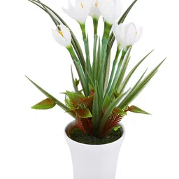 TAYHAA White 1 Pieces Tulip Artificial Plant With Pot image 3