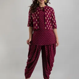 SHEESHAM Printed Round Neck Tunic With Dhoti Pant And Jacket-picture-16