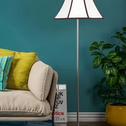 Devansh White & Brown Striped Frustum FloorLamps image 4