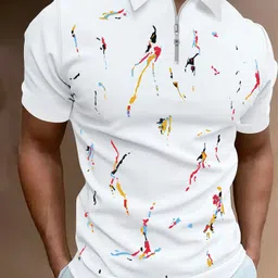 ausk Men Checkered Polo Neck Cotton Blend White T-Shirt-picture-20
