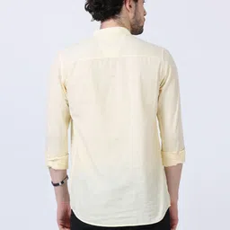 Rocket Science Men Yellow Solid Mandarin Collar Linen Straight Kurta image 2