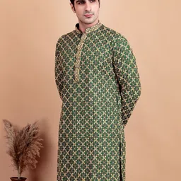 TREEMODA Geometric Embroidered Mandarin Collar Thread Work Cotton Straight Kurta image 4