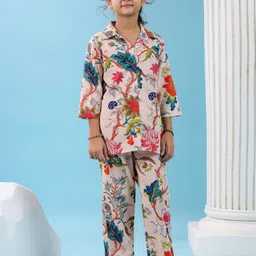 SANSKRUTIHOMES Girls Floral Printed Pure Cotton Shirt Collar Night suit-picture-7