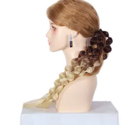 RITZKART Tape In Straight Bubble Ponytail Hair Extension- Brown & Off White- 20 Inch image 3