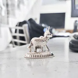 DOKCHAN SilverToned Pure Silver Kamdhenu Cow Showpiece image 5
