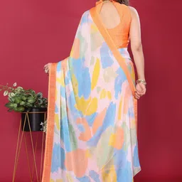 KALINI Orange Pure Chiffon Printed Sarees image 2