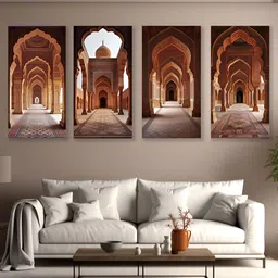nestroots Brown 4 Pieces Ornate Arched Hall Printed Canvas Wall Art-image-25