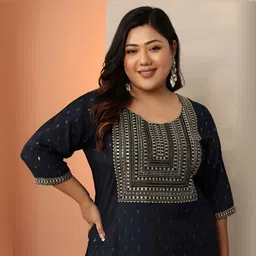 EXTRA LOVE BY LIBAS Women Plus Size Ethnic Motifs Printed Thread Work Kurta with Trousers image 5
