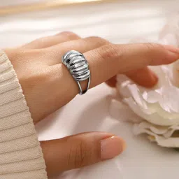 Rubans Voguish Rhodium Plated Textured Dome Adjustable Statement Ring image 1