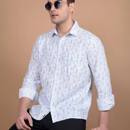 Crimsoune Club Men Classic Slim Fit Spread Collar Abstract Printed Cotton Casual Shirt-picture-38