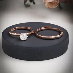 DIAVO Set Of 2 925 Sterling Silver Rose Gold-Plated Stone-Studded Couple Finger Rings-picture-19