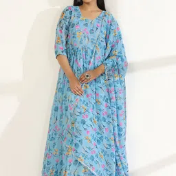 BAESD Fit & Flared Printed Ethnic Dress With Dupatta-picture-56
