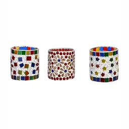 1ST TIME White & Red 3 Pcs Glass Candle Holders image 4