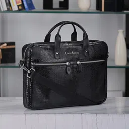 LOUIS STITCH 
Men Textured Leather Dual Tone Laptop Bag-picture-14