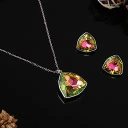 VENI Silver-Plated Crystal Studded Jewellery Set-image-10