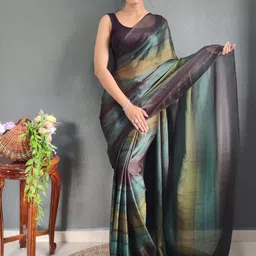 KAYOMMI Striped Pure Crepe Ready to Wear Saree image 1