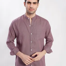 THE BEETEL HOUSE Men Comfort Slim Fit Textured Mandarin Collar Linen Casual Shirt-picture-36