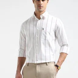 U.S. Polo Assn. Tailored Fit Striped Oxford Casual Shirt-image-71