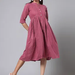 Moda Rapido Pack Of 2 Striped Mandarin Collar Cotton Fit And Flare Dresses image 2