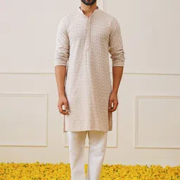 Jompers Men Embroidered Regular Sequinned Pure Cotton Kurta with Pyjamas-image-43