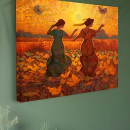 SAF Orange Colored & Brown Dancing Women In Sunset Printed Canvas Wall Art-picture-12