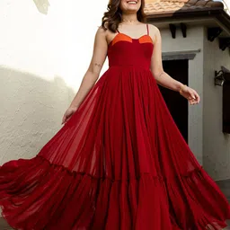 DressBerry Women Sweetheart Neck Sleeveless Tiered Georgette Maxi Dress-picture-33