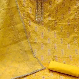 Peachmode Floral Embroidered Embellished Unstitched Dress Material image 4