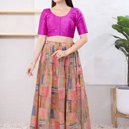 VAMAS - THE DESIGNER BLOUSES Silk Round Neck Padded Saree Blouse image 2