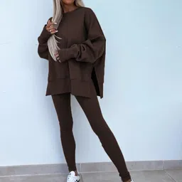 Mast & Harbour Round Neck Sweatshirt With Tights Co-Ords-picture-25