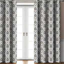 HOMEBREW FURNISHINGS Grey & Yellow 2 Pieces Printed Black Out Long Door Curtains-picture-17