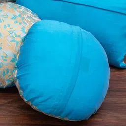 RoyalDeco Blue & Gold-Toned Set of 2 Ethnic Motifs Round Cushion Covers image 5