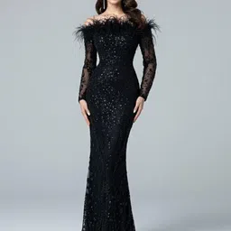 bebe Women Embellished Off-Shoulder Bodycon Maxi Dress-picture-19