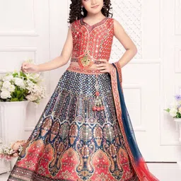 NKV Girls Printed Mirror Work Lehenga With Blouse & Dupatta-picture-21