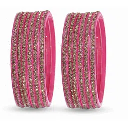 ZULKA Set Of 12 Glass With Cubic Zircon Gemstone Studded Bangles image 1