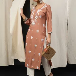 Anouk Floral Embroidered Thread Work Straight Kurta-picture-11