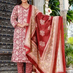 shivanya  handicrafts Shivanya Handicrafts Women Floral Printed Pure Cotton Kurta & Trouser With Dupatta-picture-17