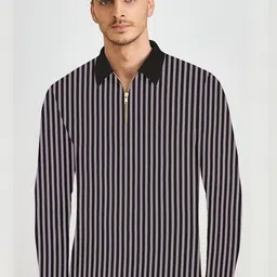 KAJARU Men Striped Polo Collar Regular Fit T-shirt-image-72