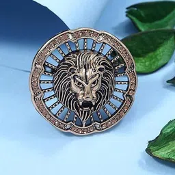 ADORN Men Metallic Toned Magestic Roar Lion Face Shaped Brooch-image-23