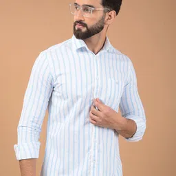 Crimsoune Club Men Classic Spread Collar Vertical Striped Cotton Slim Fit Casual Shirt-picture-36